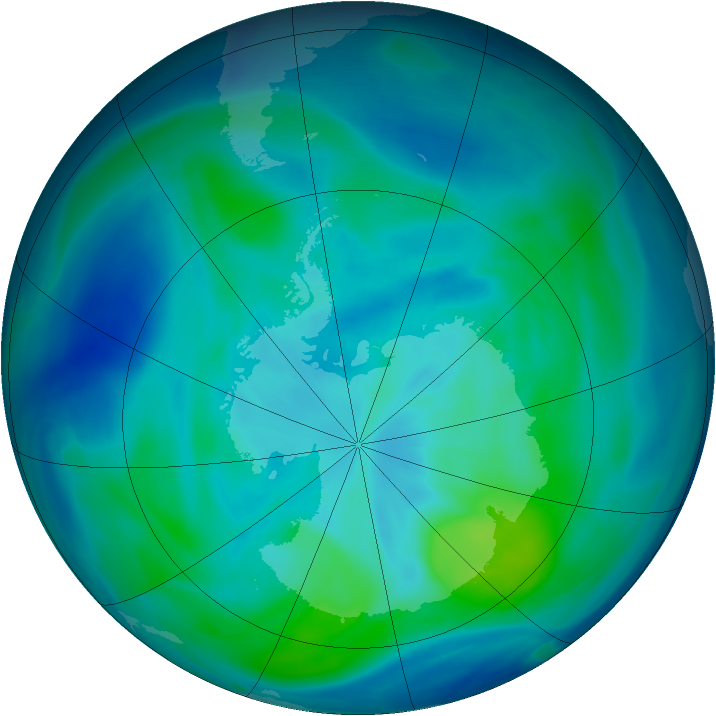 Antarctic ozone map for 06 March 2006